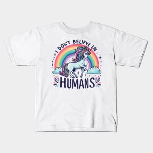 "Unicorn Skeptic" - Whimsical 'I Don't Believe in Humans' Design Kids T-Shirt